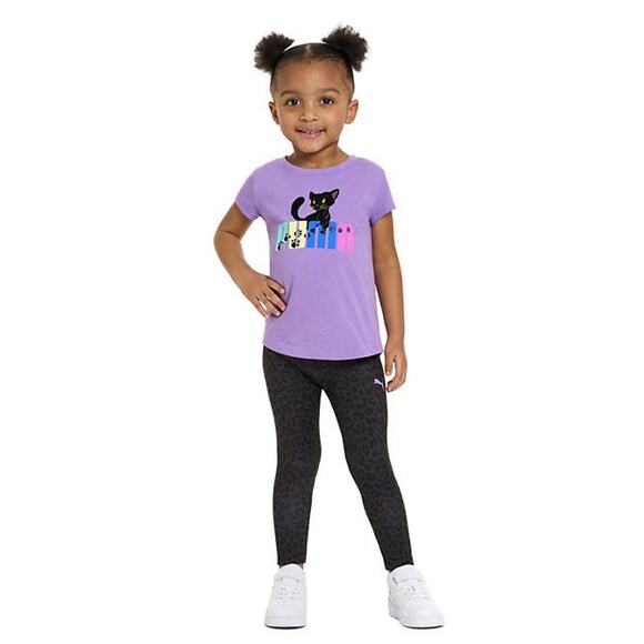 Puma Other - Puma Kids 2 Piece Active Set - Purple Cat T-Shirt & Cheetah Print Leggings